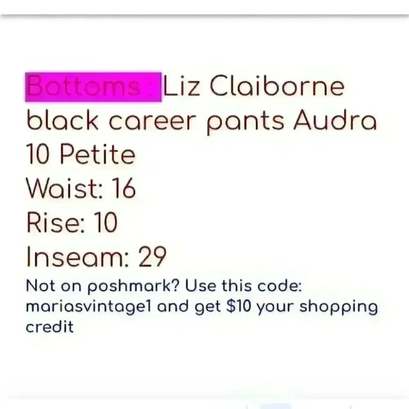 Liz Claiborne black straight leg career pants audra size 10 petite 10P 10 P - Picture 4 of 5